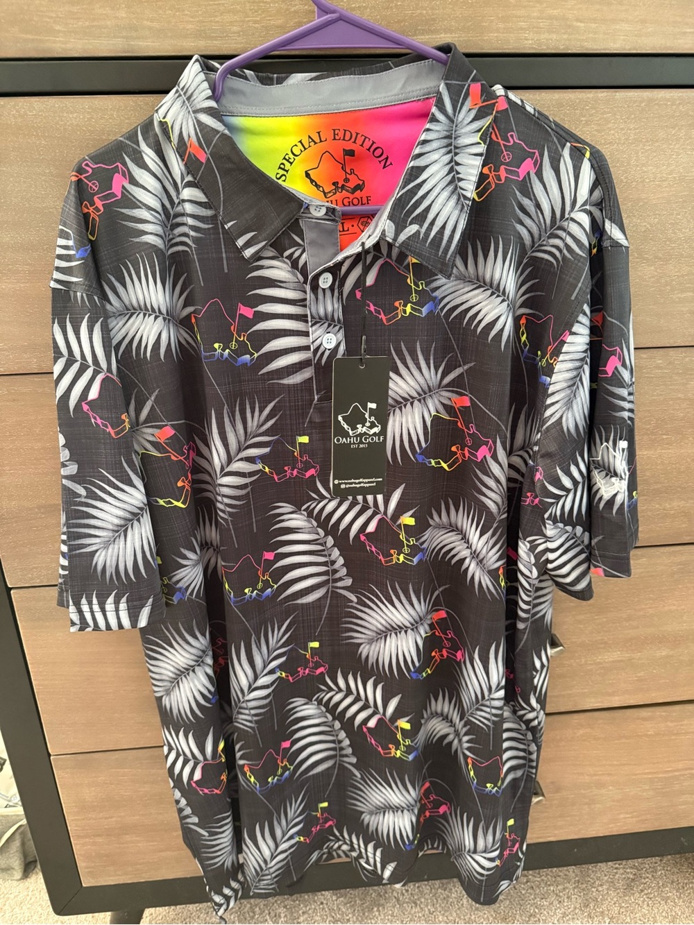 Oahu Golf OGA Men’s Black Tropical Print Polo Shirt - Special Edition